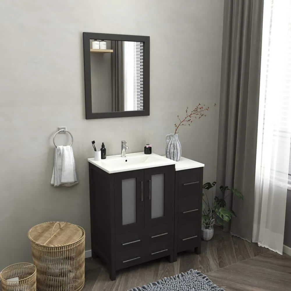 Vanity Art Brescia 36 in. W x 18.1 in. D x 35.8 in. H Single Basin Bathroom Vanity in Espresso with Top in White Ceramic and Mirror, photo 2 of 7