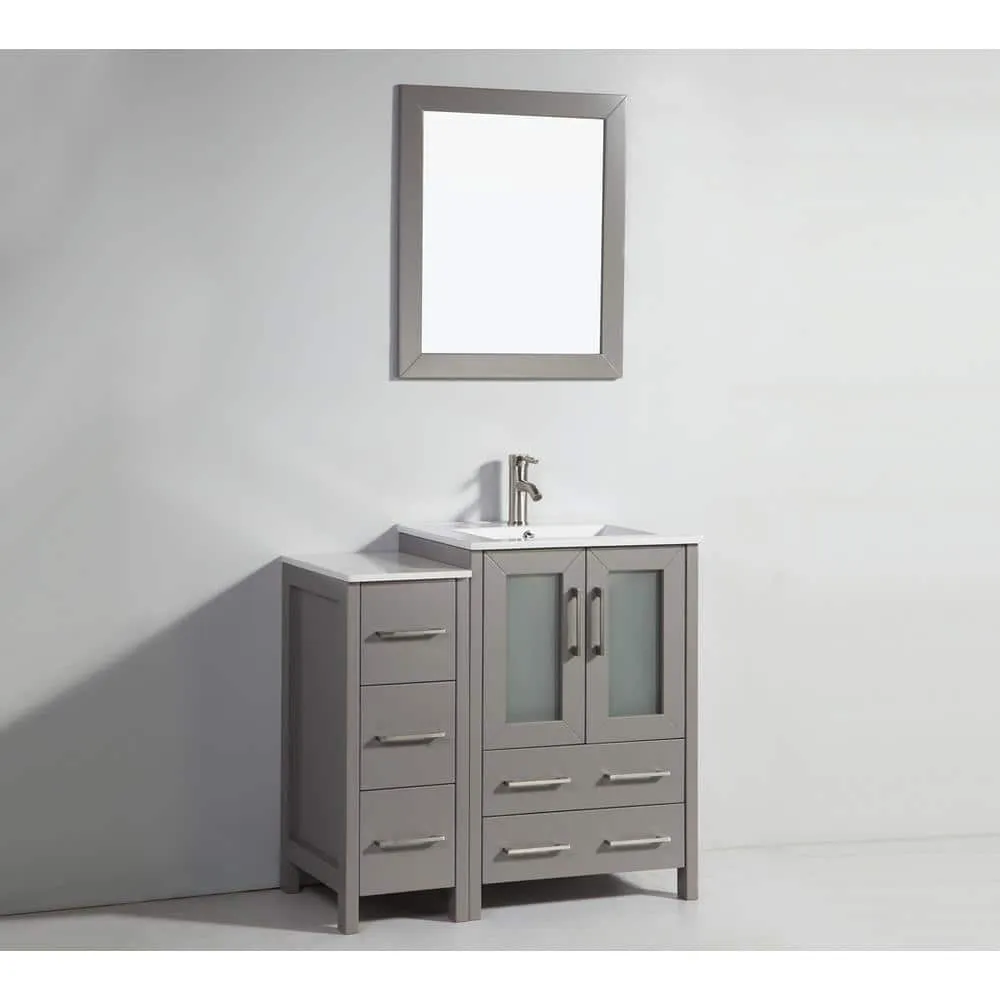 Vanity Art Brescia 36 in. W x 18.1 in. D x 35.8 in. H Single Basin Bathroom Vanity in Grey with Top in White Ceramic and Mirror, photo 5 of 9