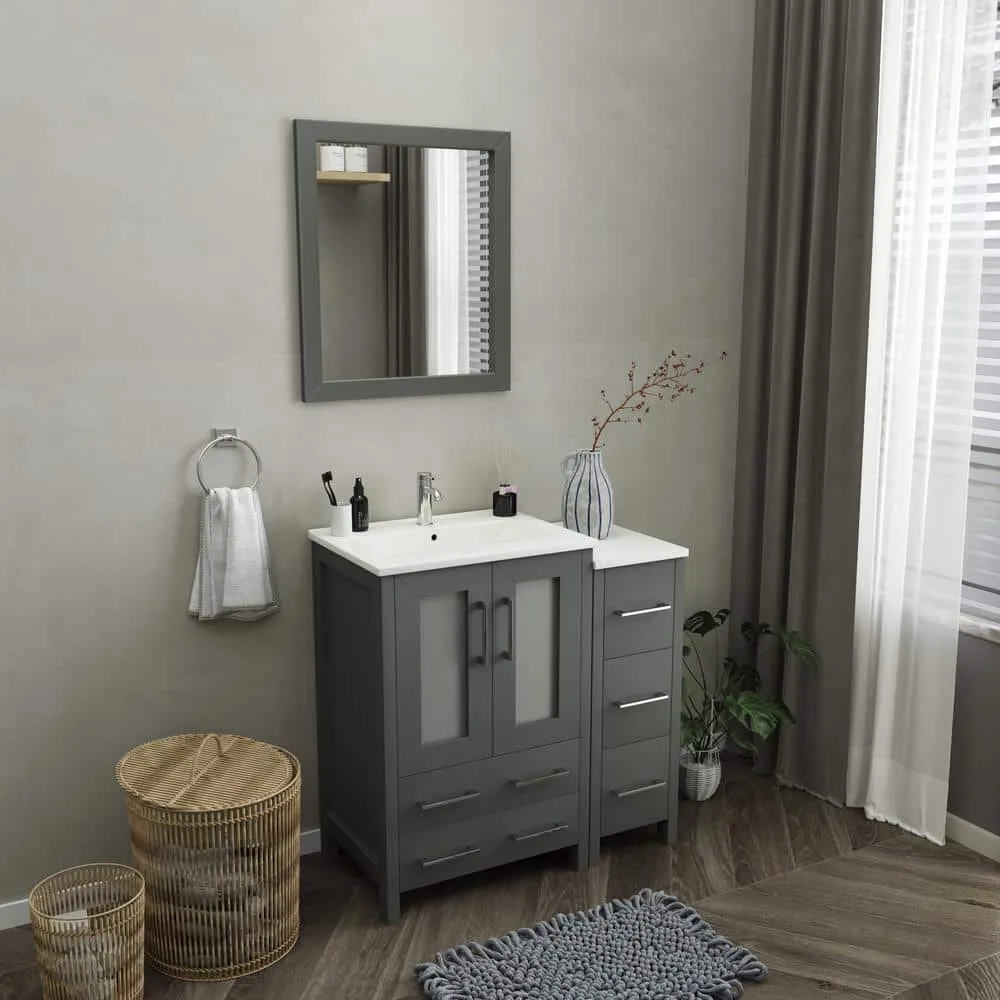 Vanity Art Brescia 36 in. W x 18.1 in. D x 35.8 in. H Single Basin Bathroom Vanity in Grey with Top in White Ceramic and Mirror, photo 2 of 9