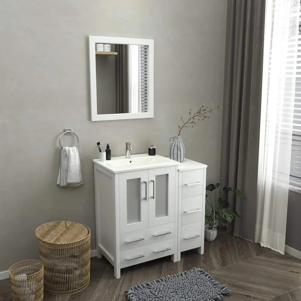 Vanity Art Brescia 36 in. W x 18.1 in. D x 35.8 in. H Single Basin Bathroom Vanity in White with Top in White Ceramic and Mirror, photo 5 of 12
