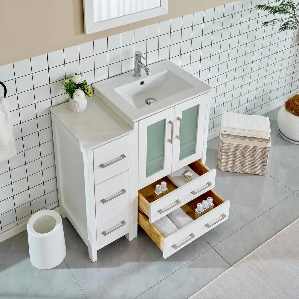 Vanity Art Brescia 36 in. W x 18.1 in. D x 35.8 in. H Single Basin Bathroom Vanity in White with Top in White Ceramic and Mirror, photo 6 of 12