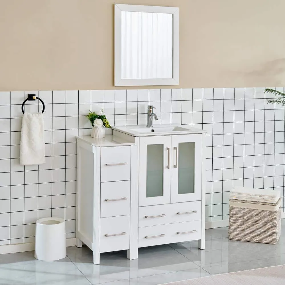 Vanity Art Brescia 36 in. W x 18.1 in. D x 35.8 in. H Single Basin Bathroom Vanity in White with Top in White Ceramic and Mirror, photo 2 of 12