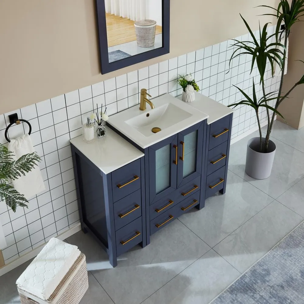 Vanity Art Brescia 48 in. W x 18.1 in. D x 35.8 in. H Single Basin Bathroom Vanity in Blue with Top in White Ceramic and Mirror, photo 3 of 10