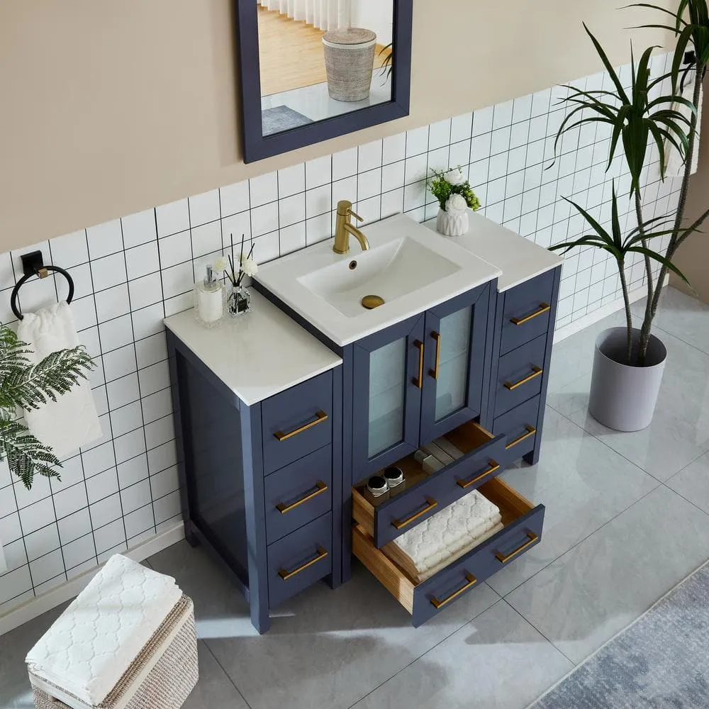 Vanity Art Brescia 48 in. W x 18.1 in. D x 35.8 in. H Single Basin Bathroom Vanity in Blue with Top in White Ceramic and Mirror, photo 5 of 10