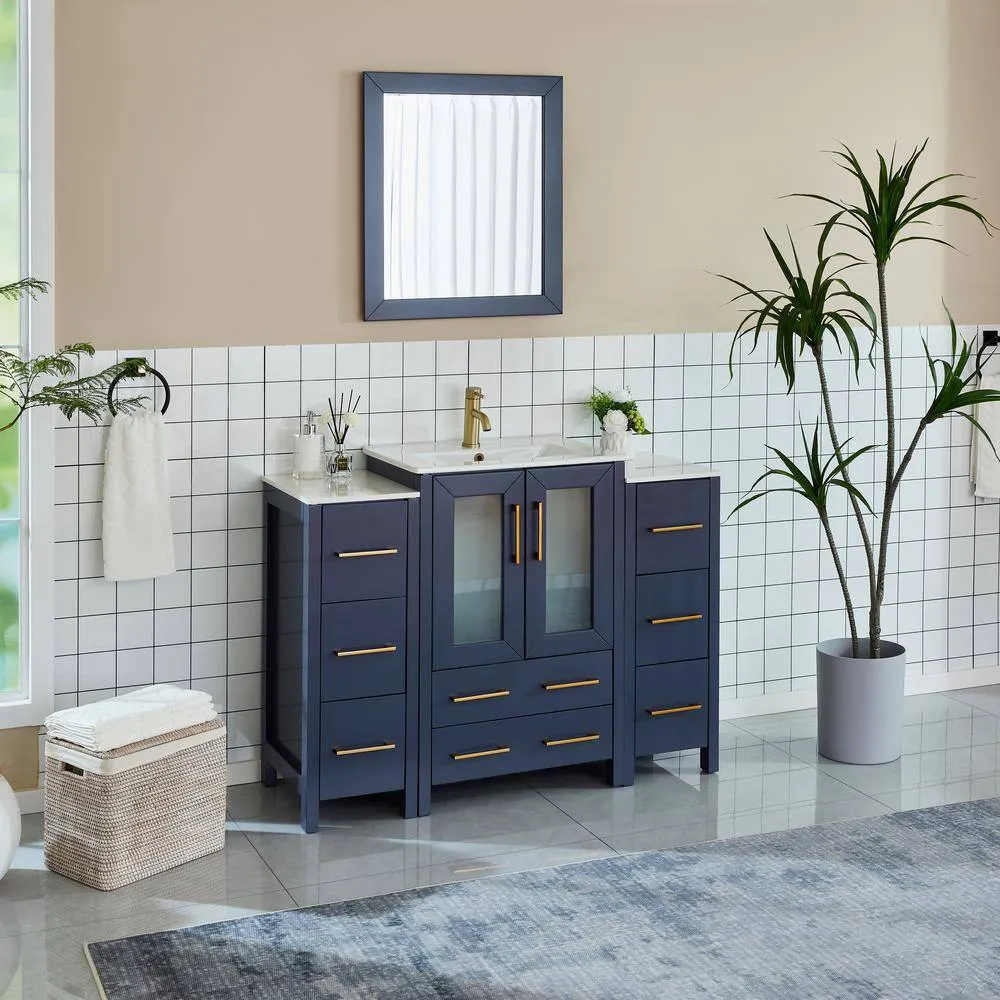 Vanity Art Brescia 48 in. W x 18.1 in. D x 35.8 in. H Single Basin Bathroom Vanity in Blue with Top in White Ceramic and Mirror, photo 2 of 10