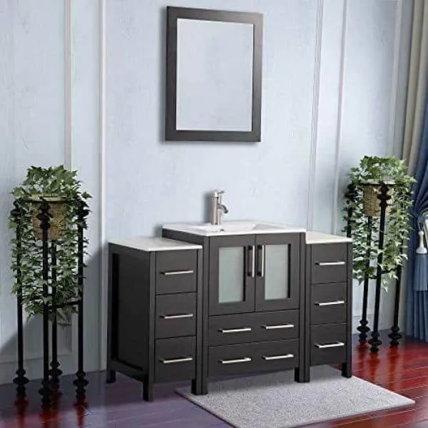 Vanity Art Brescia 48 in. W x 18.1 in. D x 35.8 in. H Single Basin Bathroom Vanity in Espresso with Top in White Ceramic and Mirror, photo 7 of 7