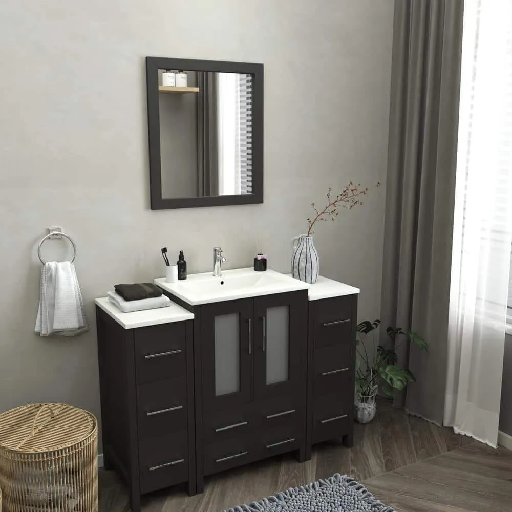 Vanity Art Brescia 48 in. W x 18.1 in. D x 35.8 in. H Single Basin Bathroom Vanity in Espresso with Top in White Ceramic and Mirror, photo 2 of 7