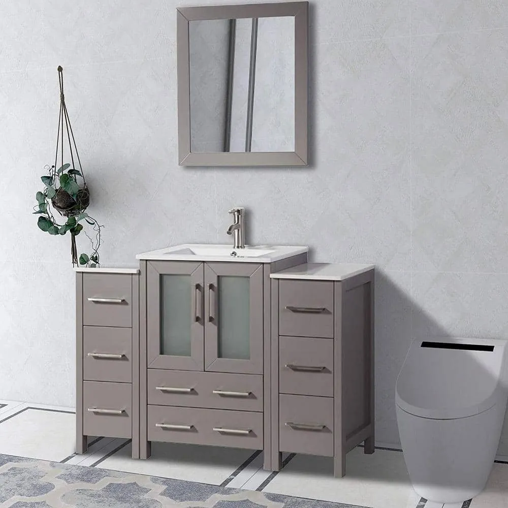 Vanity Art Brescia 48 in. W x 18.1 in. D x 35.8 in. H Single Basin Bathroom Vanity in Grey with Top in White Ceramic and Mirror, photo 11 of 11