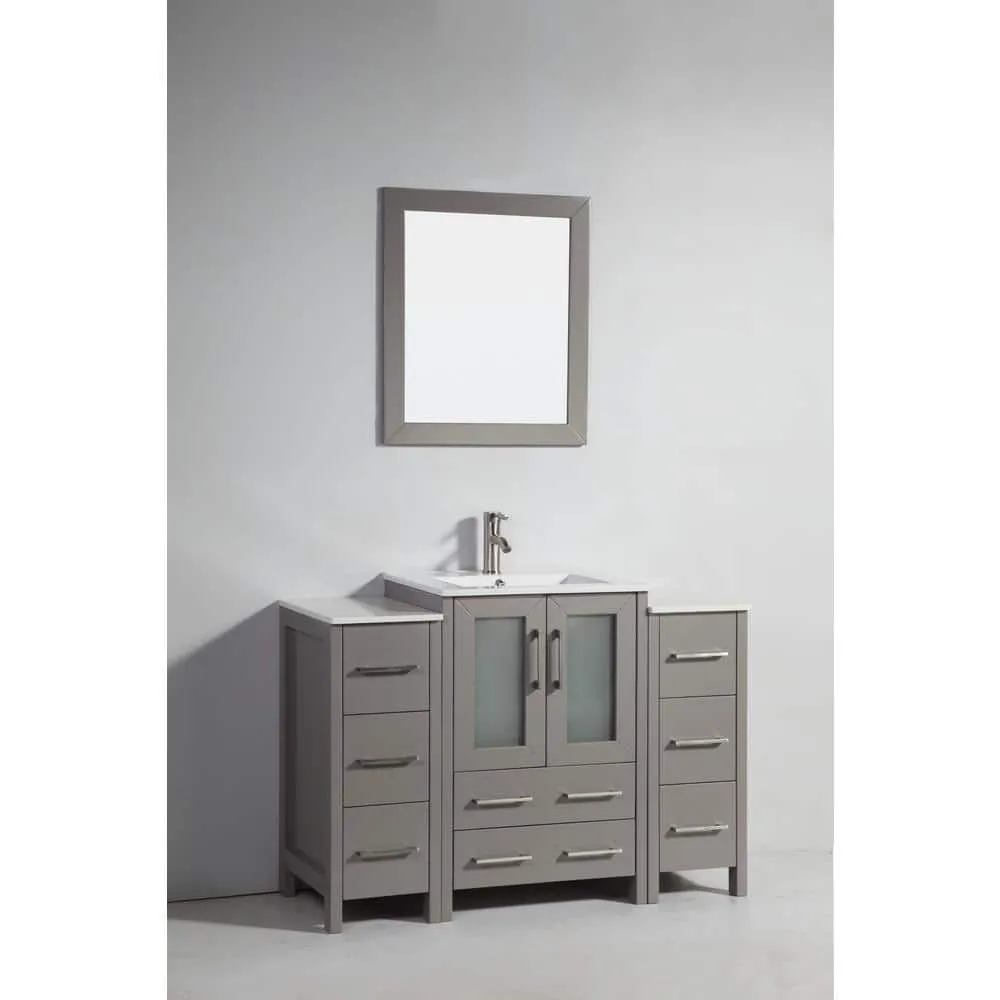 Vanity Art Brescia 48 in. W x 18.1 in. D x 35.8 in. H Single Basin Bathroom Vanity in Grey with Top in White Ceramic and Mirror, photo 5 of 11