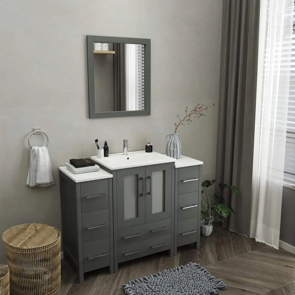 Vanity Art Brescia 48 in. W x 18.1 in. D x 35.8 in. H Single Basin Bathroom Vanity in Grey with Top in White Ceramic and Mirror, photo 2 of 11