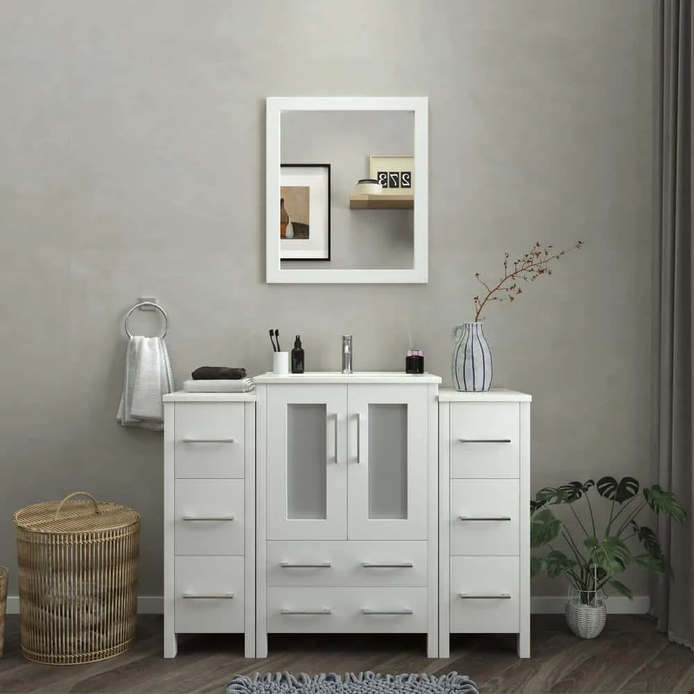 Vanity Art Brescia 48 in. W x 18.1 in. D x 35.8 in. H Single Basin Bathroom Vanity in White with Top in White Ceramic and Mirror, photo 12 of 12