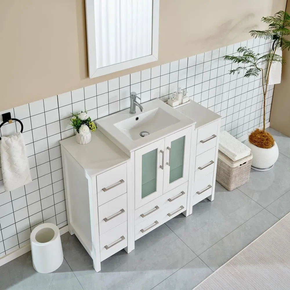 Vanity Art Brescia 48 in. W x 18.1 in. D x 35.8 in. H Single Basin Bathroom Vanity in White with Top in White Ceramic and Mirror, photo 3 of 12