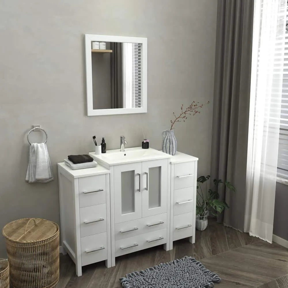 Vanity Art Brescia 48 in. W x 18.1 in. D x 35.8 in. H Single Basin Bathroom Vanity in White with Top in White Ceramic and Mirror, photo 5 of 12