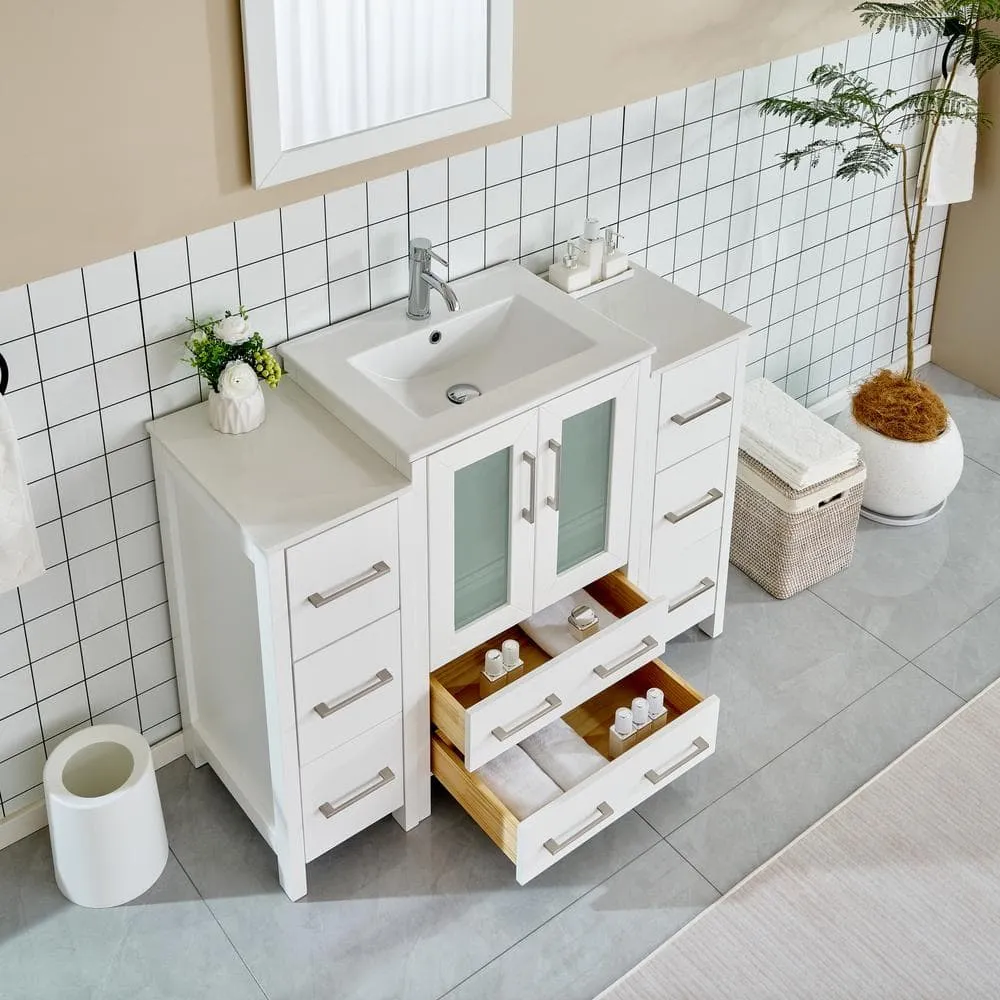 Vanity Art Brescia 48 in. W x 18.1 in. D x 35.8 in. H Single Basin Bathroom Vanity in White with Top in White Ceramic and Mirror, photo 6 of 12