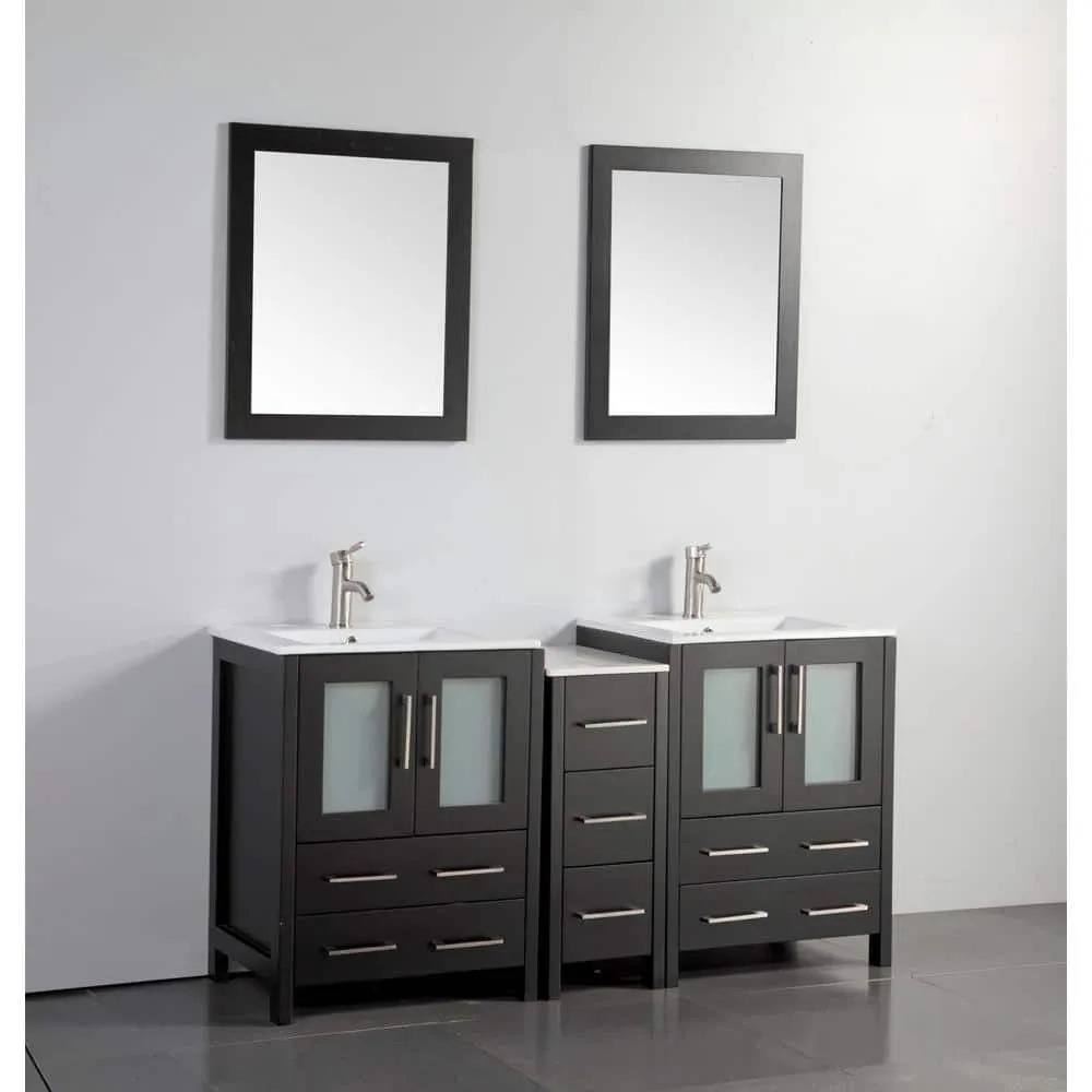 Vanity Art Brescia 60 in. W x 18.1 in. D x 35.8 in. H Double Basin Bathroom Vanity in Espresso with Top in White Ceramic and Mirror, photo 7 of 7
