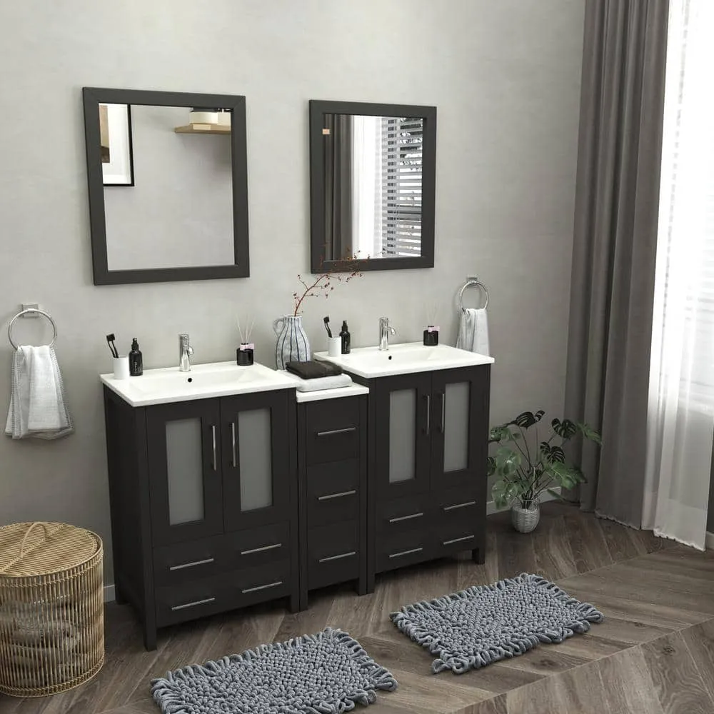 Vanity Art Brescia 60 in. W x 18.1 in. D x 35.8 in. H Double Basin Bathroom Vanity in Espresso with Top in White Ceramic and Mirror, photo 2 of 7
