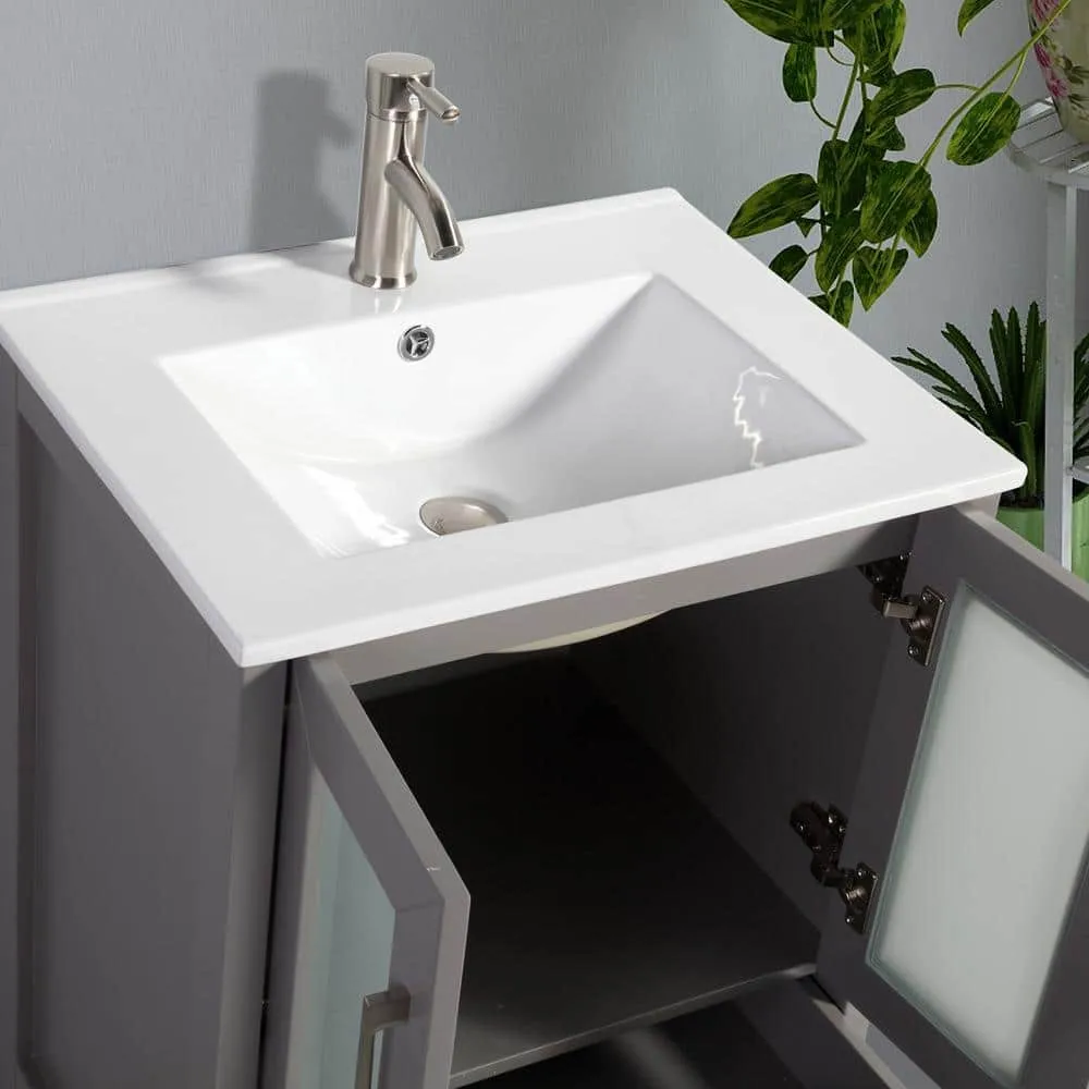 Vanity Art Brescia 60 in. W x 18.1 in. D x 35.8 in. H Double Basin Bathroom Vanity in Grey with Top in White Ceramic and Mirror, photo 10 of 11