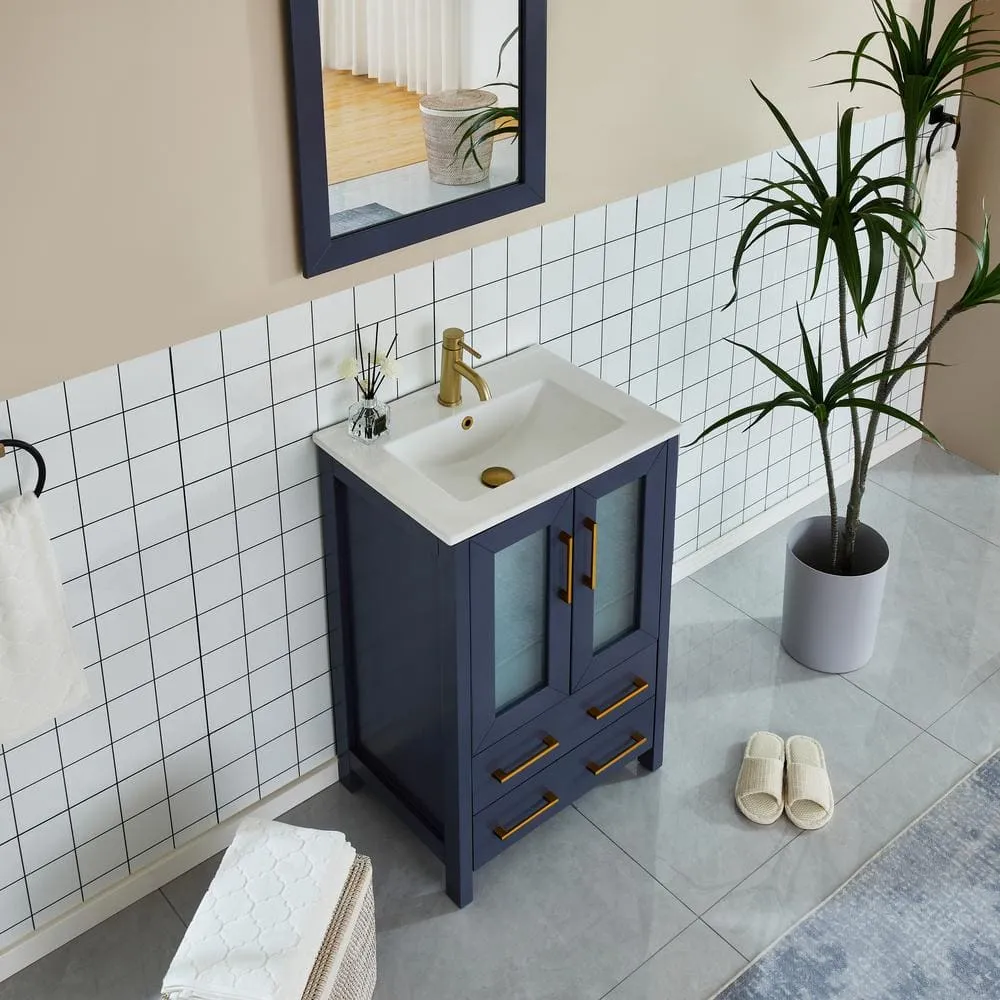 Vanity Art Brescia 24 in. W x 18.1 in. D x 35.8 in. H Single Basin Bathroom Vanity in Blue with Top in White Ceramic and Mirror, photo 3 of 9