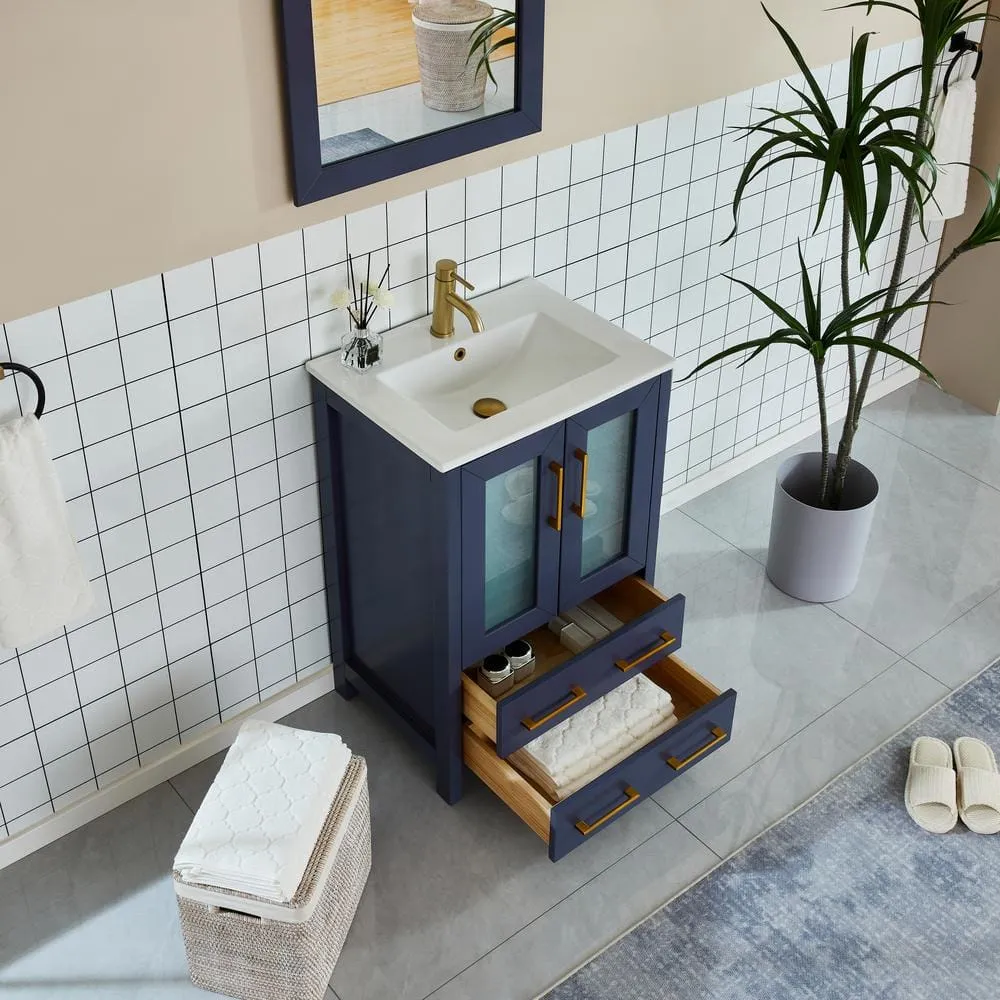 Vanity Art Brescia 24 in. W x 18.1 in. D x 35.8 in. H Single Basin Bathroom Vanity in Blue with Top in White Ceramic and Mirror, photo 5 of 9