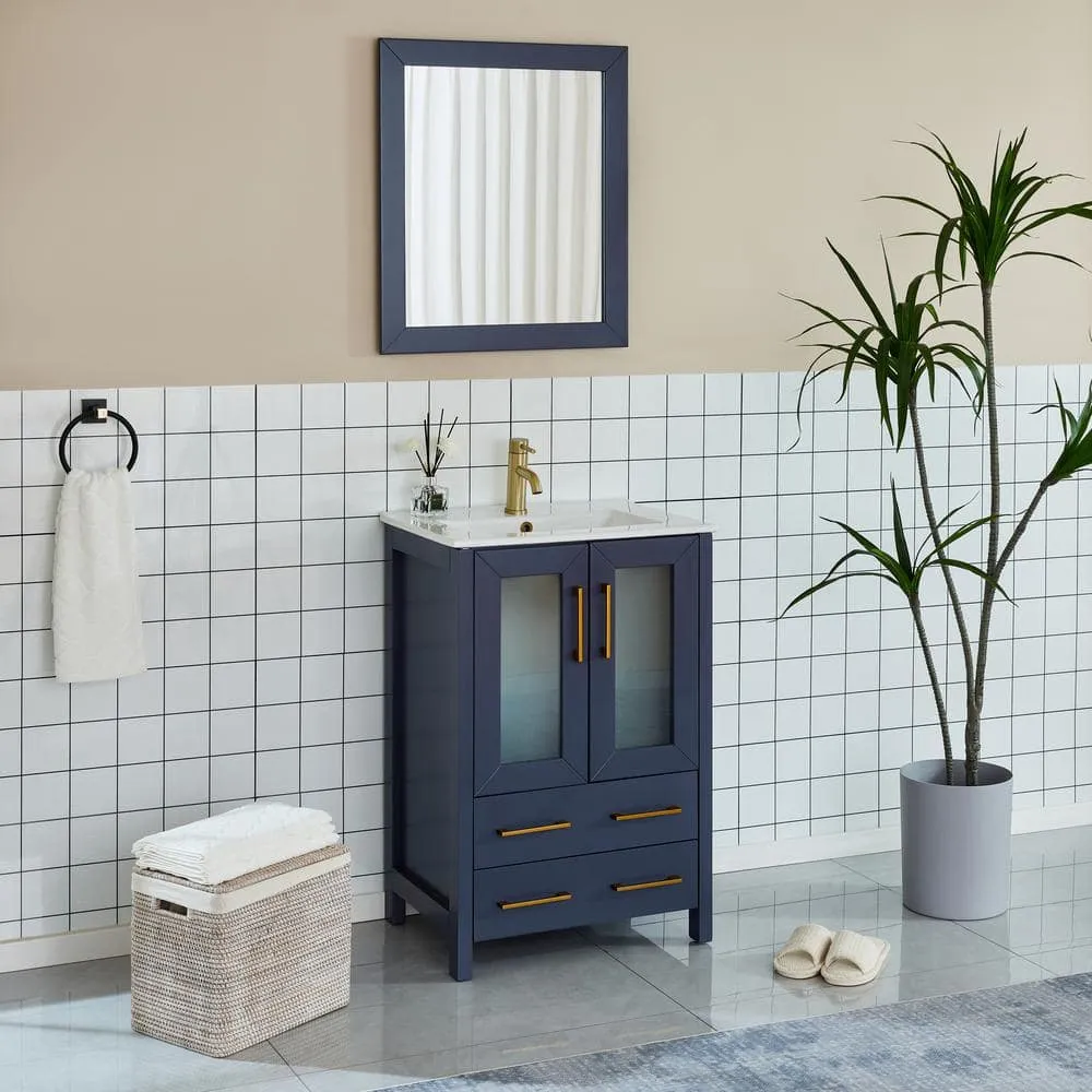 Vanity Art Brescia 24 in. W x 18.1 in. D x 35.8 in. H Single Basin Bathroom Vanity in Blue with Top in White Ceramic and Mirror, photo 2 of 9