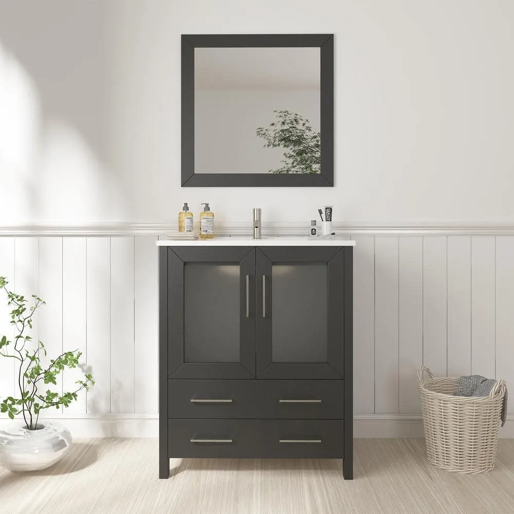 Vanity Art Brescia 24 in. W x 18 in. D x 36 in. H Bath Vanity in Espresso with White Top, White Basin, and Mirror, photo 6 of 7