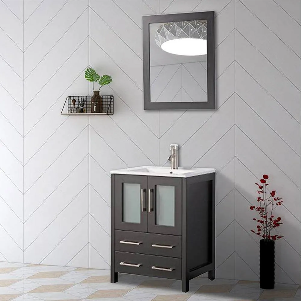 Vanity Art Brescia 24 in. W x 18.1 in. D x 35.8 in. H Single Basin Bathroom Vanity in Espresso with Top in White Ceramic and Mirror, photo 7 of 7