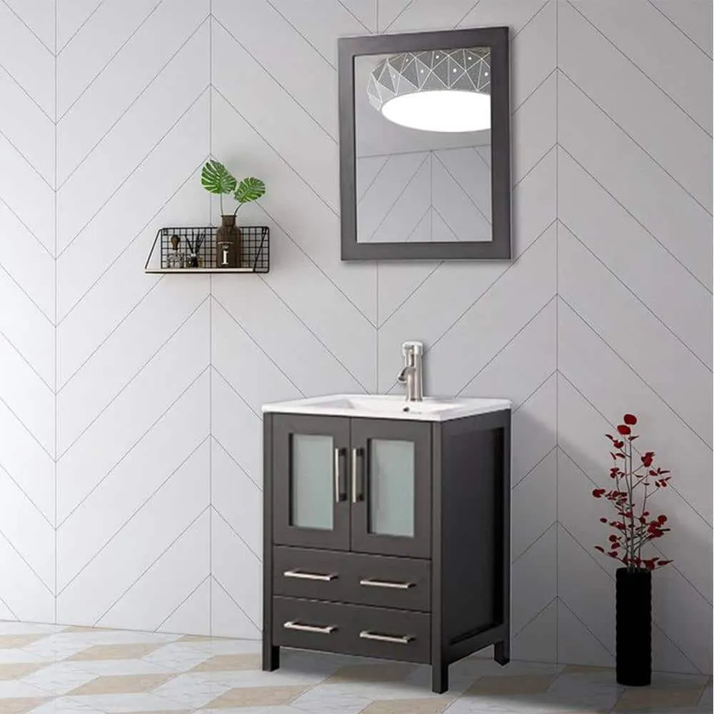 Vanity Art Brescia 24 in. W x 18 in. D x 36 in. H Bath Vanity in Espresso with White Top, White Basin, and Mirror, photo 7 of 7
