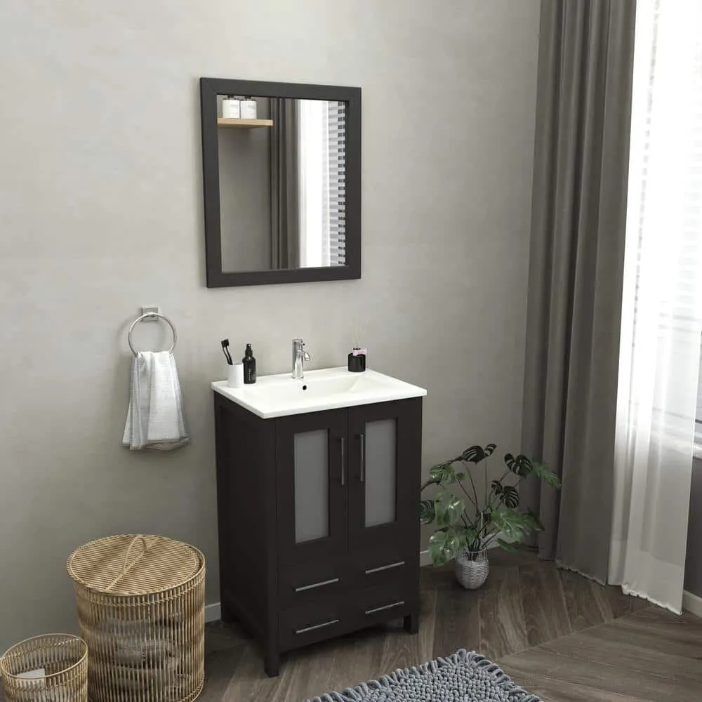 Vanity Art Brescia 24 in. W x 18 in. D x 36 in. H Bath Vanity in Espresso with White Top, White Basin, and Mirror, photo 3 of 7