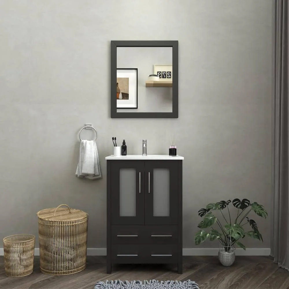 Vanity Art Brescia 24 in. W x 18 in. D x 36 in. H Bath Vanity in Grey with Vanity Top in White with White Basin and Mirror, photo 11 of 12