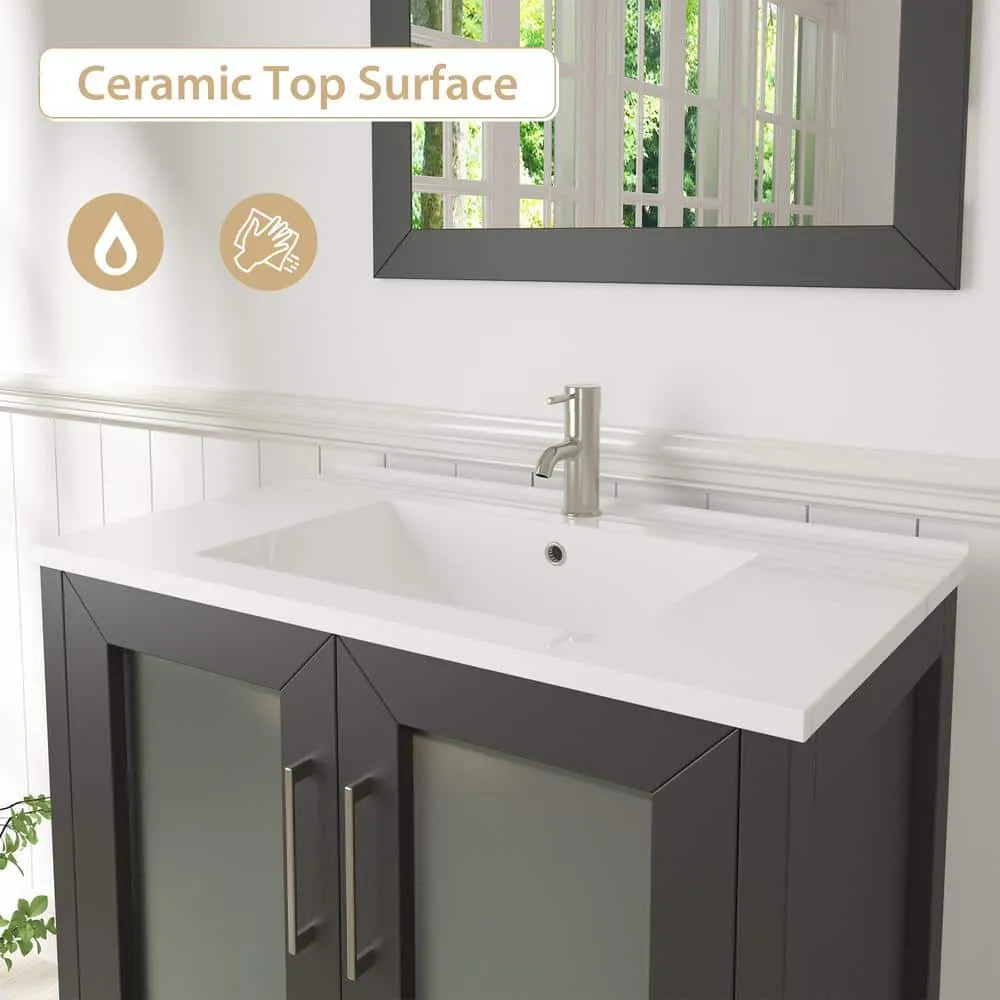 Vanity Art Brescia 24 in. W x 18 in. D x 36 in. H Bath Vanity in Espresso with White Top, White Basin, and Mirror, photo 4 of 7