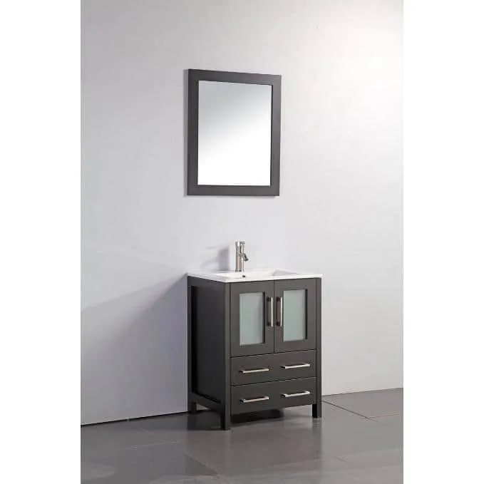 Vanity Art Brescia 24 in. W x 18.1 in. D x 35.8 in. H Single Basin Bathroom Vanity in Espresso with Top in White Ceramic and Mirror, photo 2 of 7