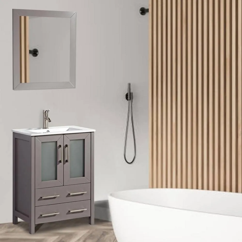 Vanity Art Brescia 24 in. W x 18 in. D x 36 in. H Bath Vanity in Grey with Vanity Top in White with White Basin and Mirror, photo 7 of 7