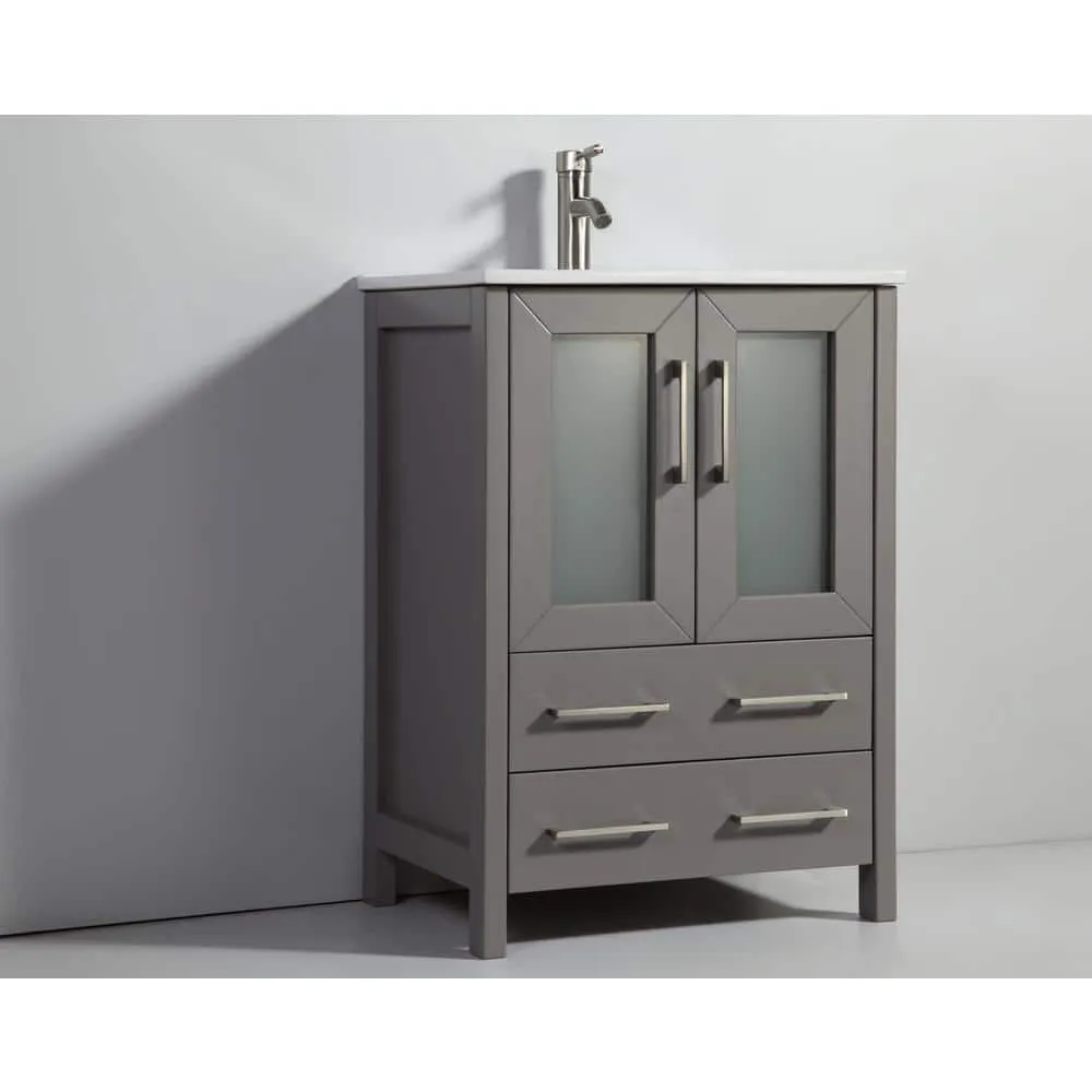 Vanity Art Brescia 24 in. W x 18 in. D x 36 in. H Bath Vanity in Grey with Vanity Top in White with White Basin and Mirror, photo 4 of 7