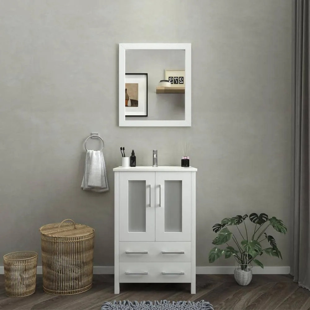Vanity Art Brescia 24 in. W x 18.1 in. D x 35.8 in. H Single Basin Bathroom Vanity in White with Top in White Ceramic and Mirror, photo 11 of 11