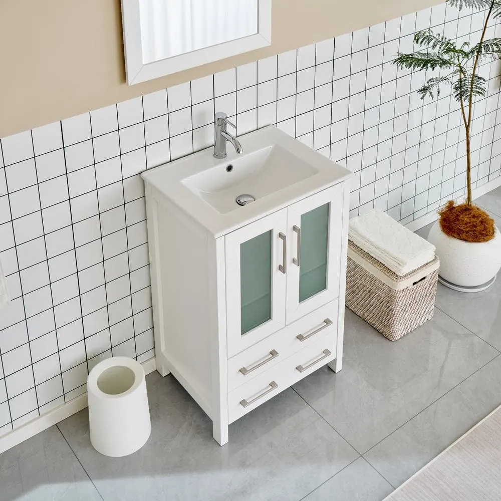 Vanity Art Brescia 24 in. W x 18.1 in. D x 35.8 in. H Single Basin Bathroom Vanity in White with Top in White Ceramic and Mirror, photo 3 of 11