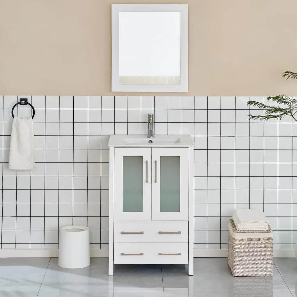Vanity Art Brescia 24 in. W x 18 in. D x 36 in. H Bath Vanity in Grey with Vanity Top in White with White Basin and Mirror, photo 8 of 12