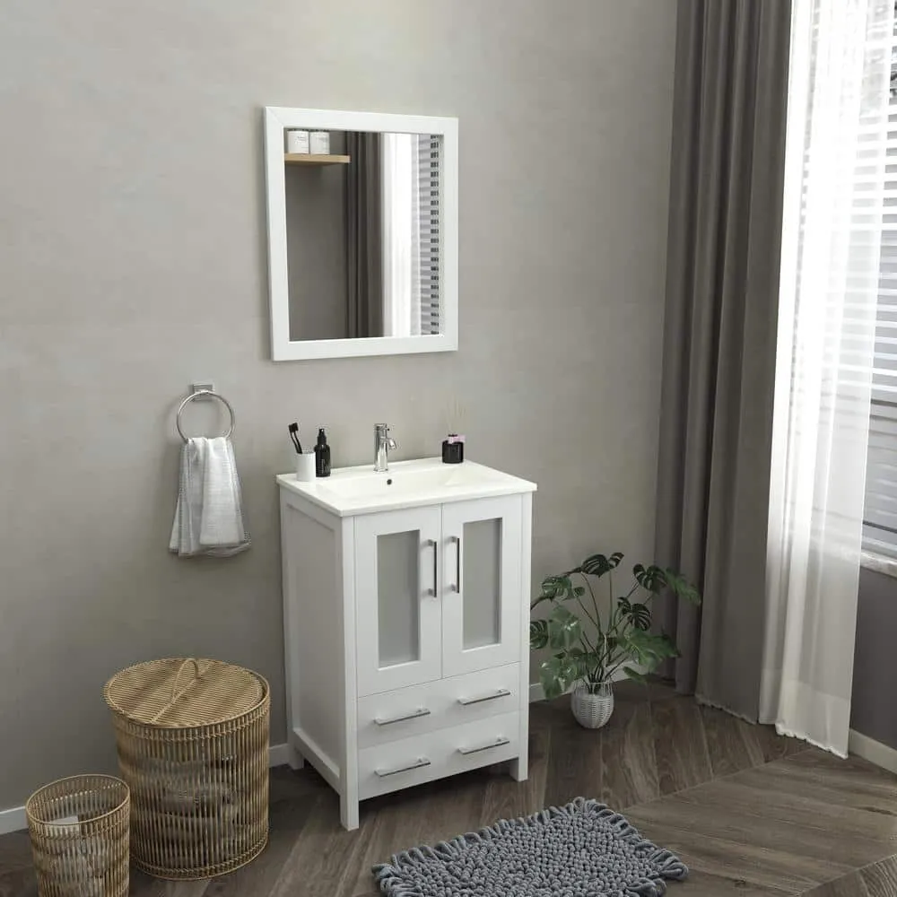 Vanity Art Brescia 24 in. W x 18.1 in. D x 35.8 in. H Single Basin Bathroom Vanity in White with Top in White Ceramic and Mirror, photo 5 of 11