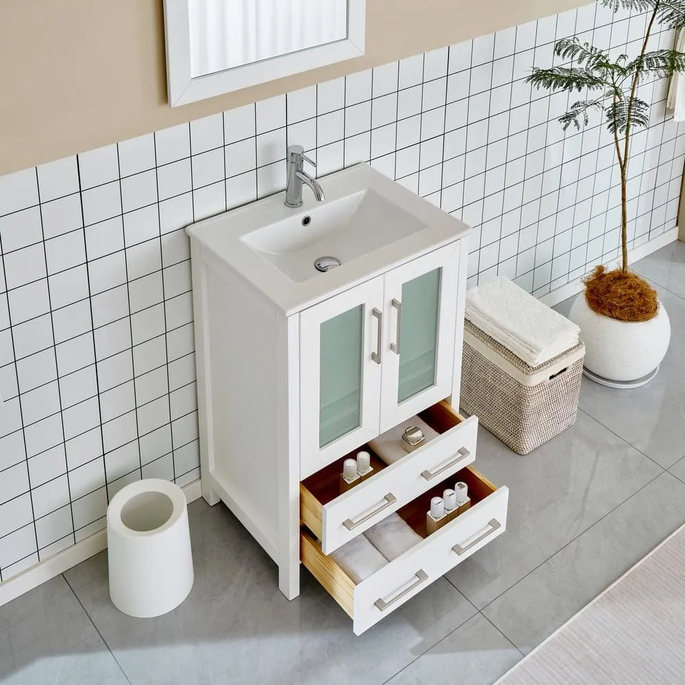 Vanity Art Brescia 24 in. W x 18 in. D x 36 in. H Bath Vanity in White with Vanity Top in White with White Basin and Mirror, photo 6 of 8