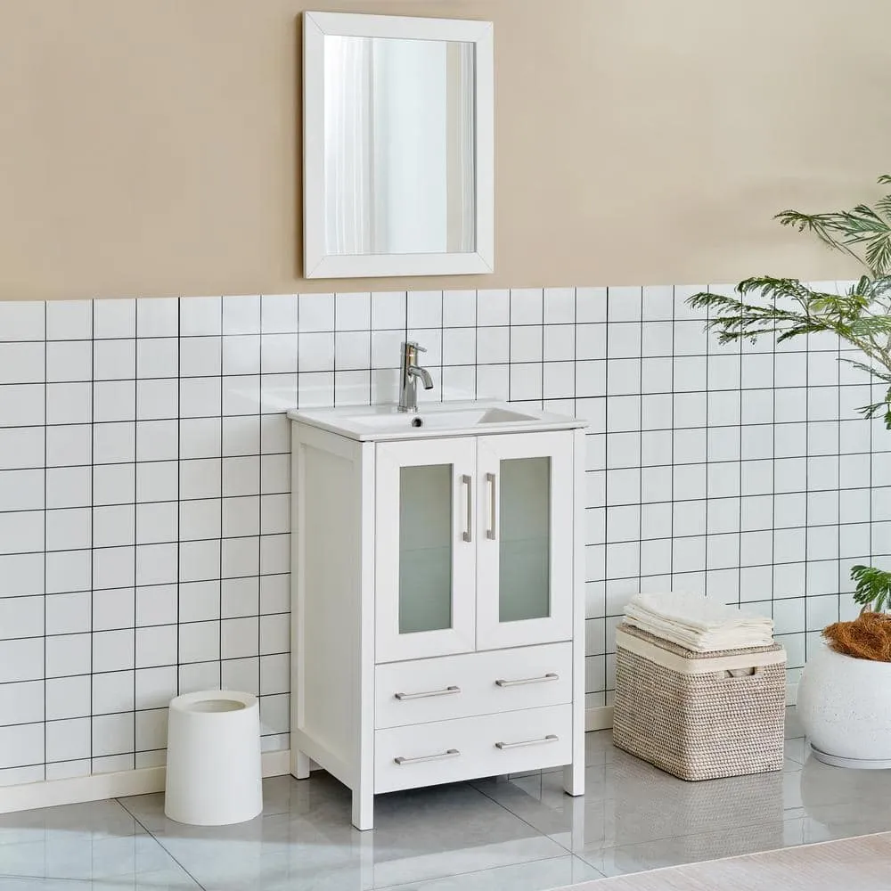Vanity Art Brescia 24 in. W x 18 in. D x 36 in. H Bath Vanity in White with Vanity Top in White with White Basin and Mirror, photo 2 of 8
