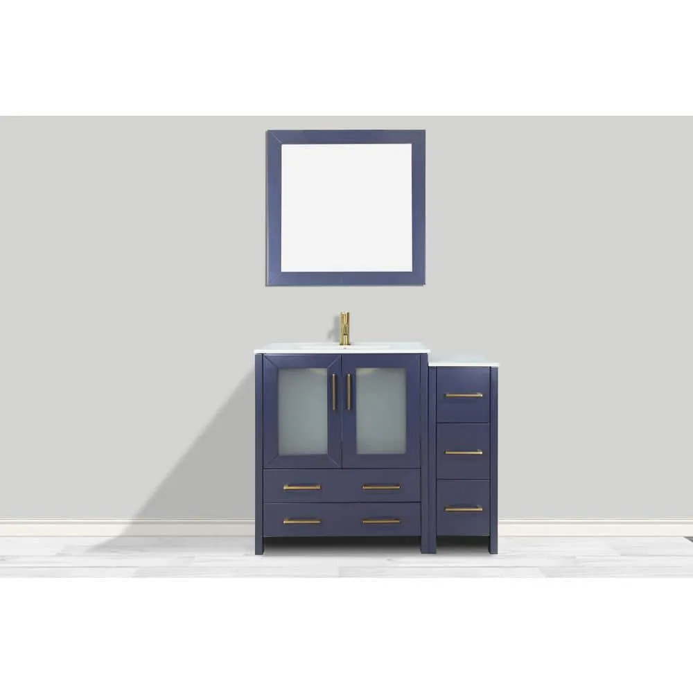 Vanity Art Brescia 42 in. W x 18 in. D x 36 in. H Single Sink Bath Vanity in Blue with White Ceramic Top and Mirror, photo 11 of 11