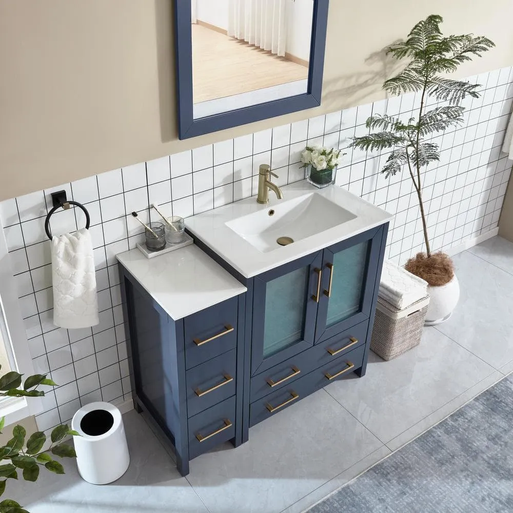 Vanity Art Brescia 42 in. W x 18 in. D x 36 in. H Single Sink Bath Vanity in Blue with White Ceramic Top and Mirror, photo 3 of 11
