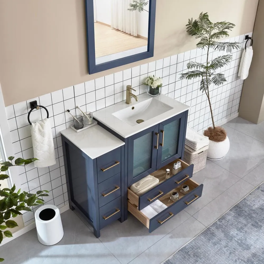 Vanity Art Brescia 42 in. W x 18 in. D x 36 in. H Single Sink Bath Vanity in Blue with White Ceramic Top and Mirror, photo 5 of 11