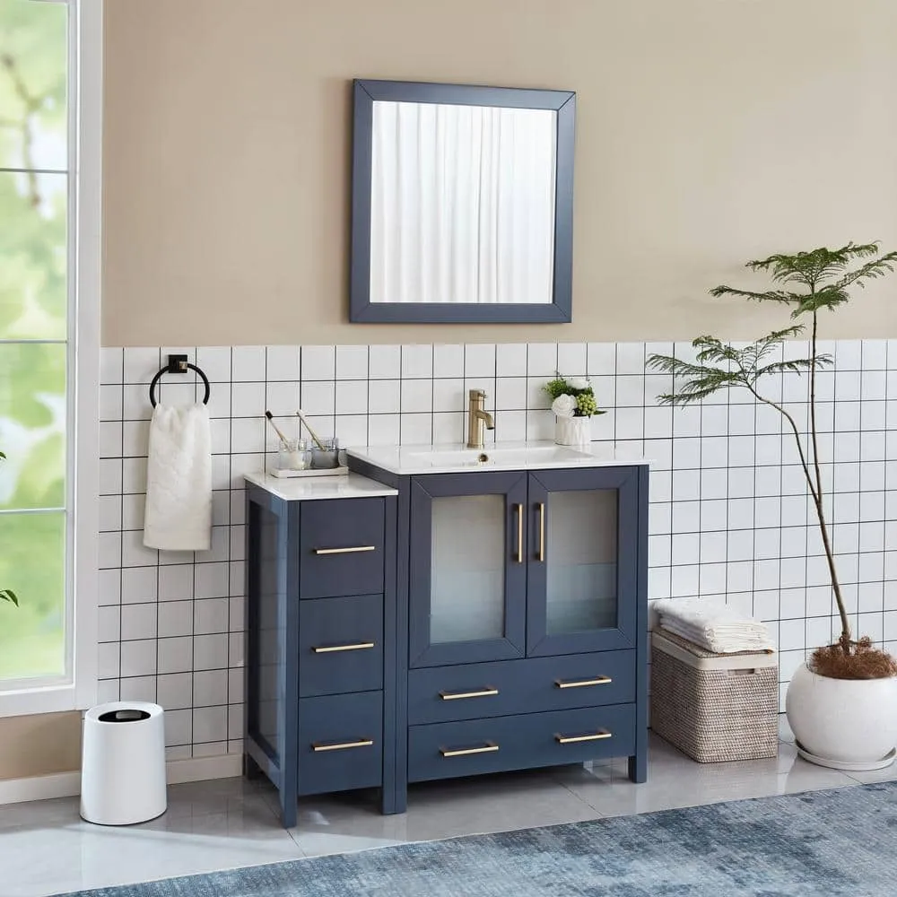 Vanity Art Brescia 42 in. W x 18 in. D x 36 in. H Single Sink Bath Vanity in Blue with White Ceramic Top and Mirror, photo 2 of 11