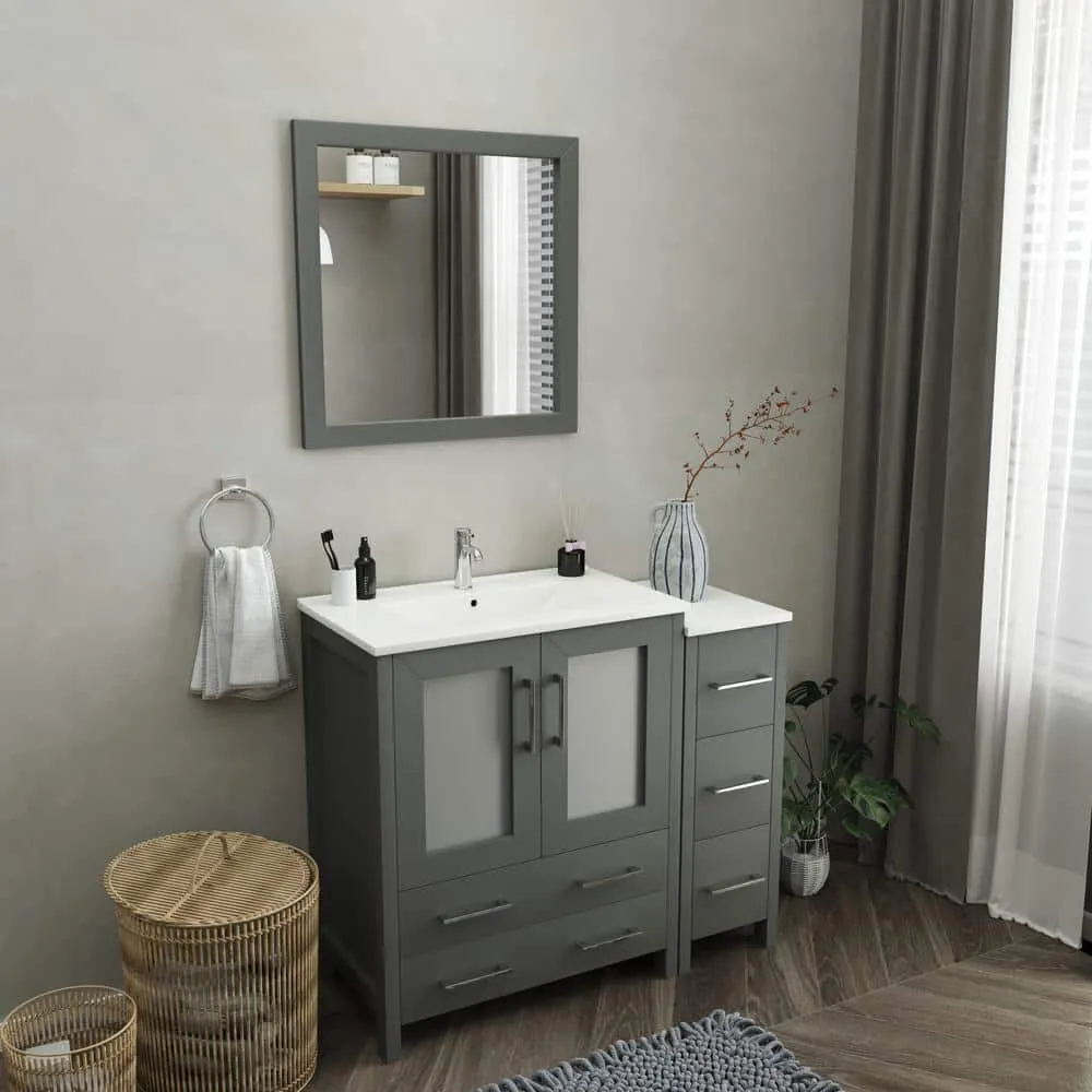 Vanity Art Brescia 42 in. W x 18 in. D x 36 in. H Bathroom Vanity in Grey with Single Basin White Ceramic Top and Mirror, photo 2 of 8
