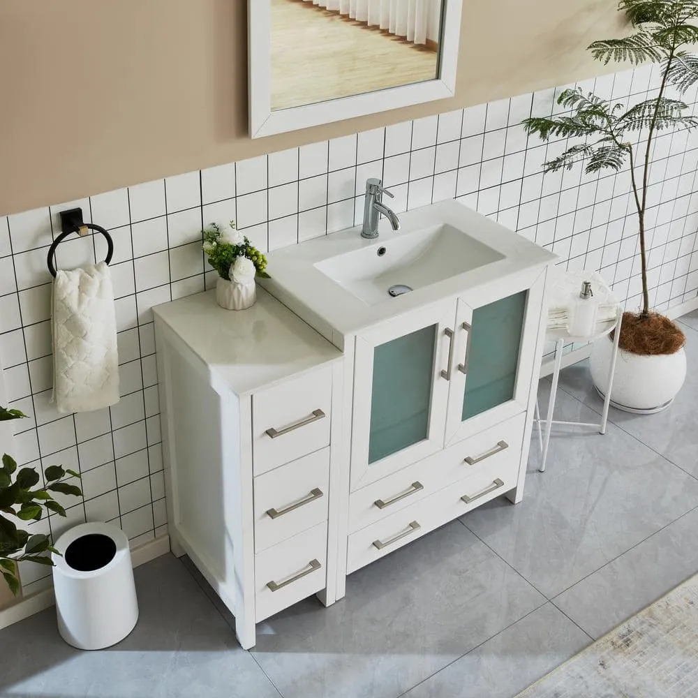 Vanity Art Brescia 42 in. W x 18 in. D x 36 in. H Bathroom Vanity in White with Single Basin Vanity Top in White Ceramic and Mirror, photo 3 of 8