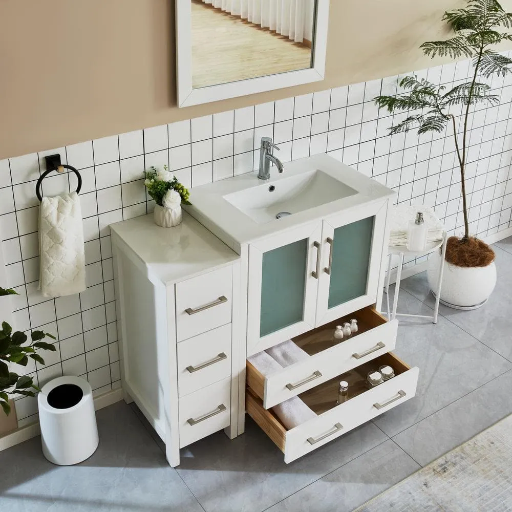 Vanity Art Brescia 42 in. W x 18 in. D x 36 in. H Bathroom Vanity in White with Single Basin Vanity Top in White Ceramic and Mirror, photo 6 of 8
