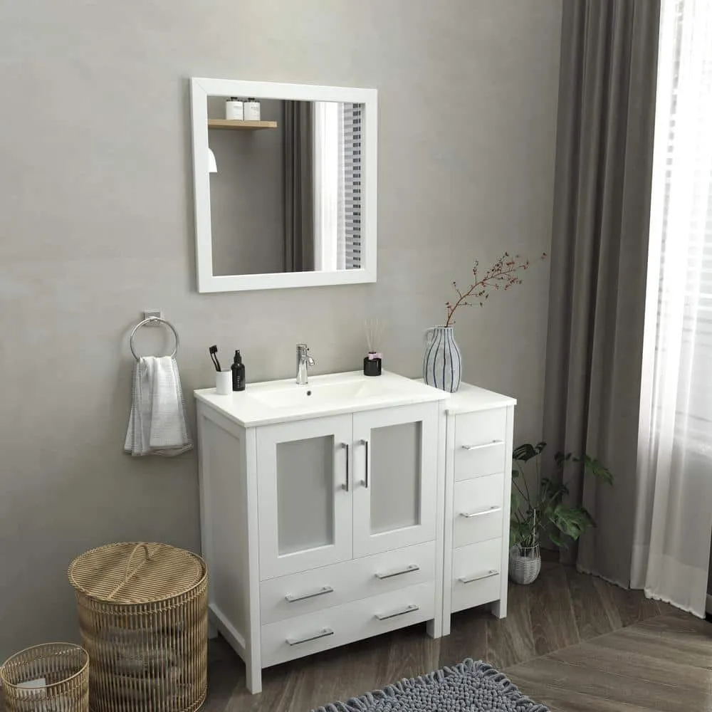 Vanity Art Brescia 42 in. W x 18 in. D x 36 in. H Bathroom Vanity in White with Single Basin Vanity Top in White Ceramic and Mirror, photo 7 of 8