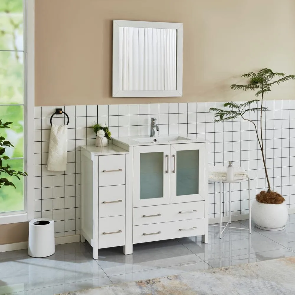 Vanity Art Brescia 42 in. W x 18 in. D x 36 in. H Bathroom Vanity in White with Single Basin Vanity Top in White Ceramic and Mirror, photo 2 of 8