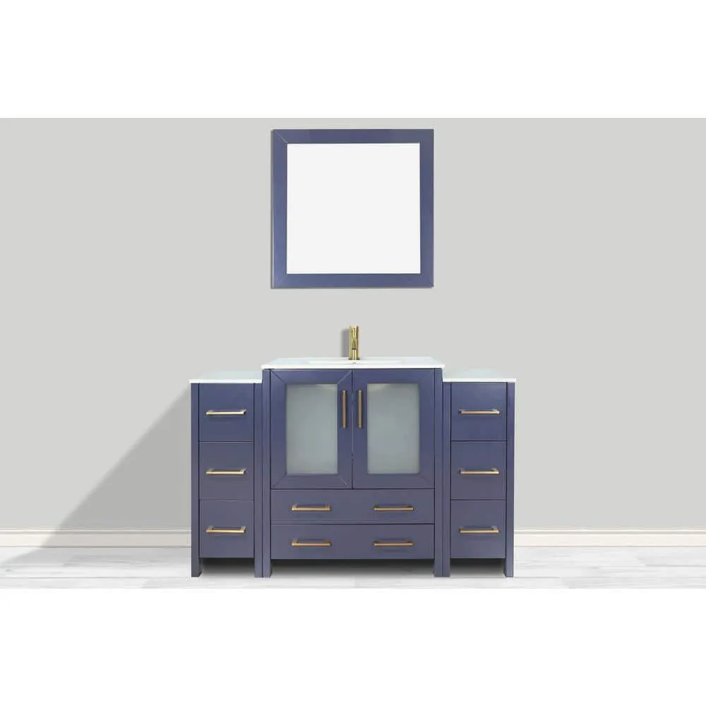 Vanity Art Brescia 54 in. W x 18 in. D x 36 in. H Single Sink Bath Vanity in Blue with White Ceramic Top and Mirror, photo 12 of 12