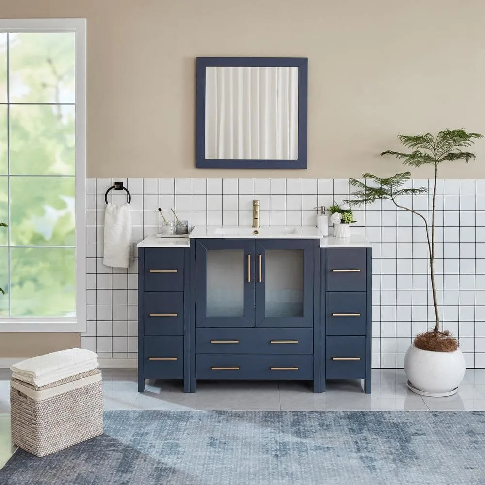 Vanity Art Brescia 54 in. W x 18 in. D x 36 in. H Single Sink Bath Vanity in Blue with White Ceramic Top and Mirror, photo 6 of 12